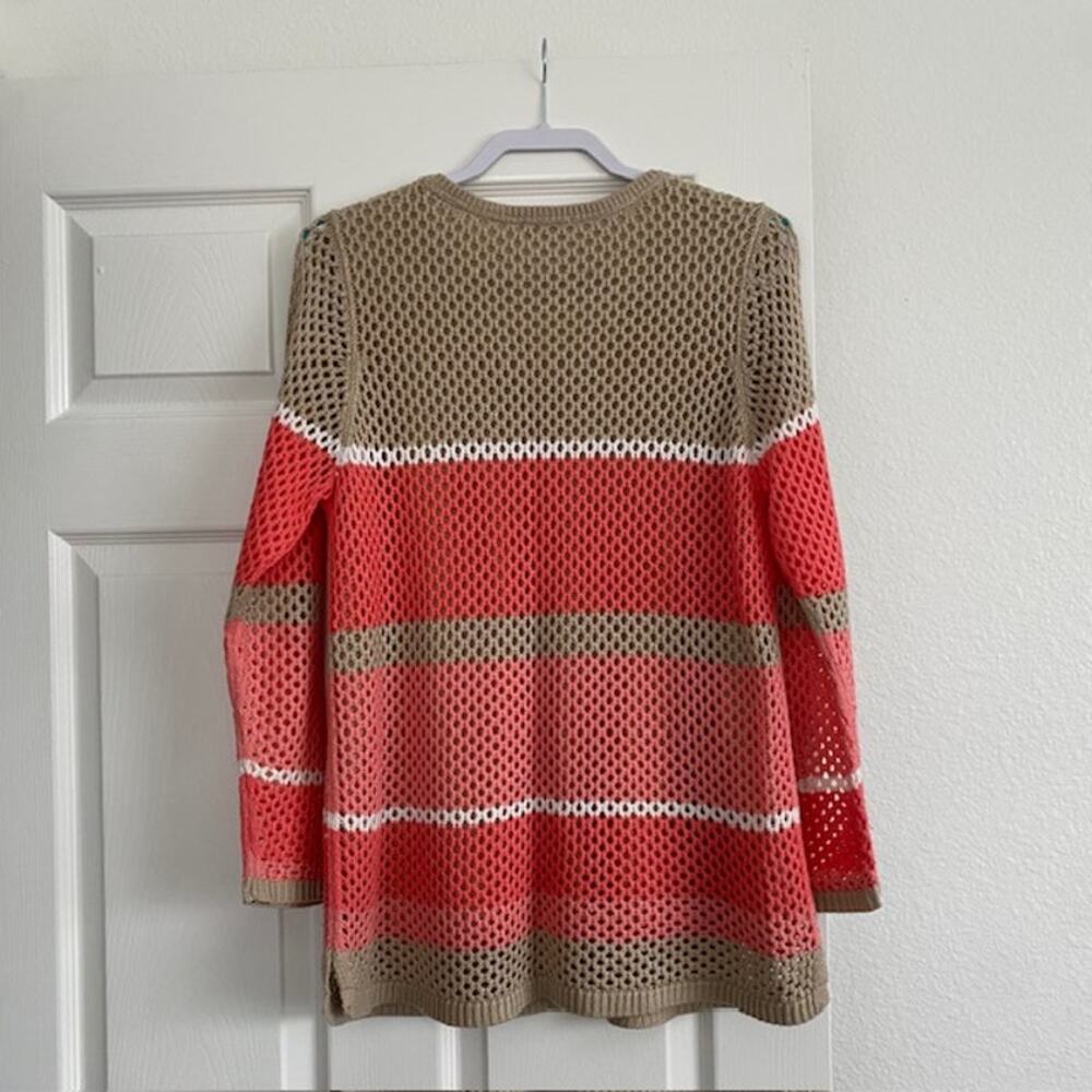 Croft & Barrow V-Neck‎ Loose Knit Lined Sweater Tan/Orange/Ivory Women's Large - Picture 2 of 12